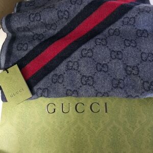 Gucci Charcoal and Crimson Wool Scarf